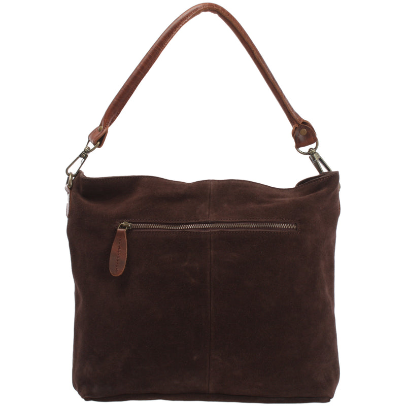 Leconi Schultertasche Umhängetasche Ledertasche Veloursleder dunkelbraun LE0039 Neuheiten
