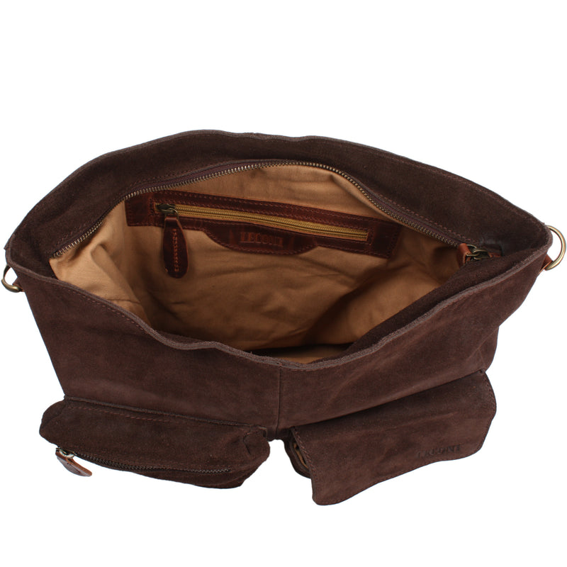 Leconi Schultertasche Umhängetasche Ledertasche Veloursleder dunkelbraun LE0039 Neuheiten