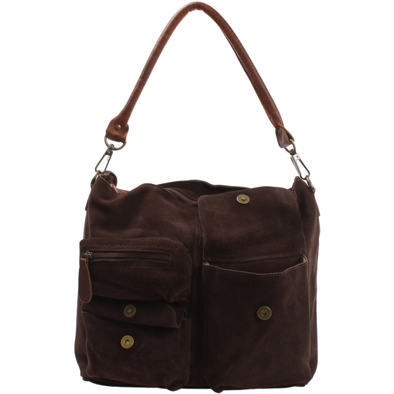 Leconi Schultertasche Umhängetasche Ledertasche Veloursleder dunkelbraun LE0039 Neuheiten