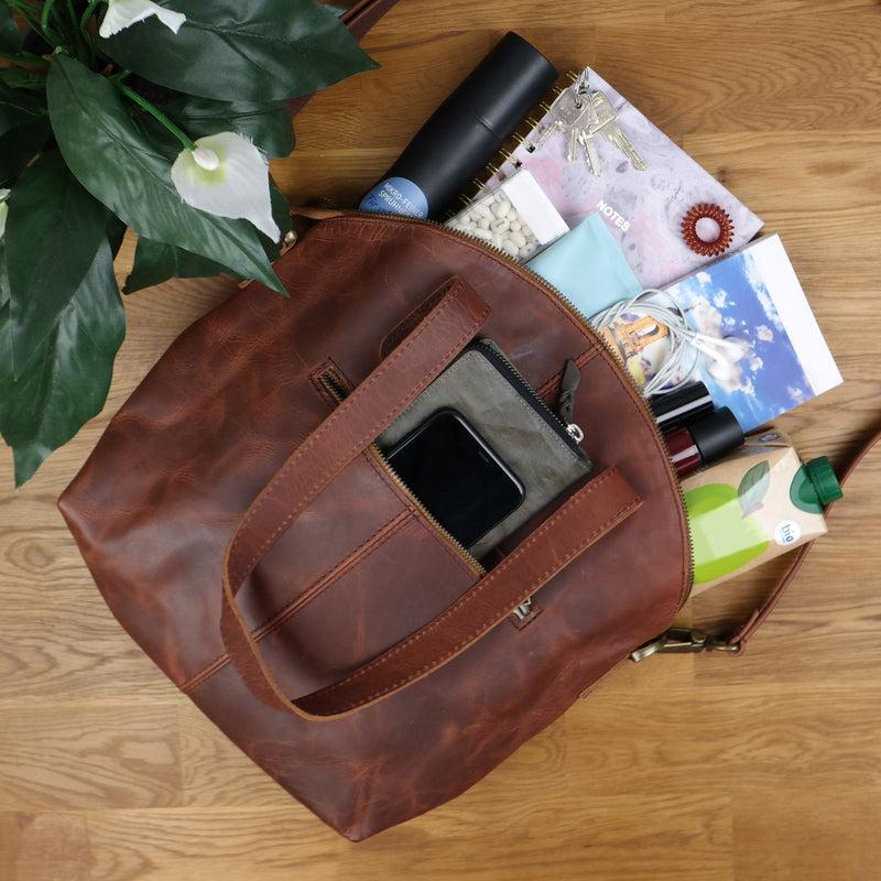Leconi Shopper Schultertasche Damen Handtasche Ledertasche Henkeltasche Leder braun LE0060 Bestseller