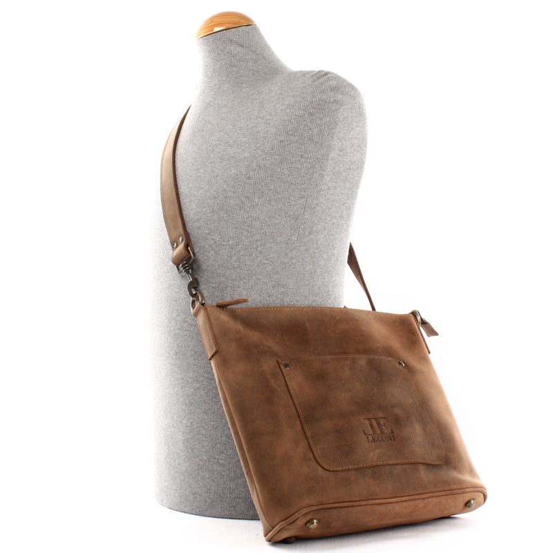 Leconi Umhängetasche Schultertasche Damentasche Ledertasche Leder braun LE3067 Saisonale Angebote