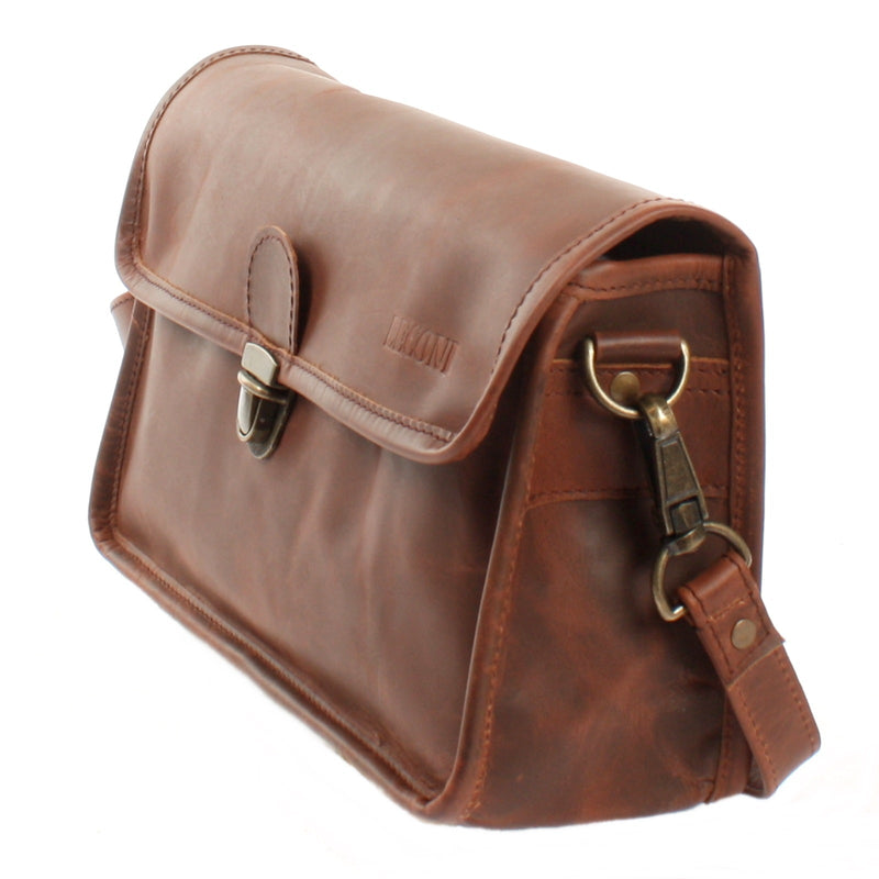 Leconi Schultertasche Umhängetasche Damen Leder gewachstes Rindsleder braun LE3044 Sonderangebote