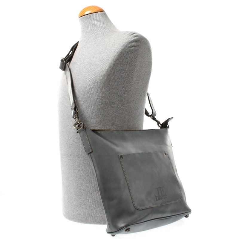 Leconi Umhängetasche Schultertasche Damentasche Ledertasche Leder graublau LE3067 Riesige Ersparnisse