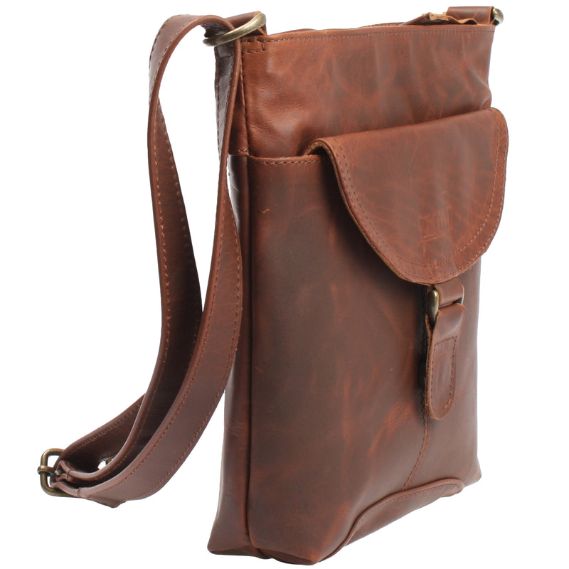 Leconi Umhängetasche Schultertasche Damen Herren Used Look Leder braun LE3072 Super Sparpreis