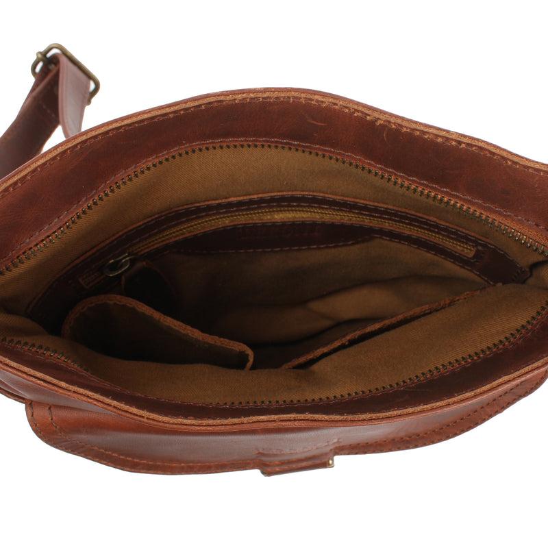 Leconi Umhängetasche Schultertasche Damen Herren Used Look Leder braun LE3072 Super Sparpreis
