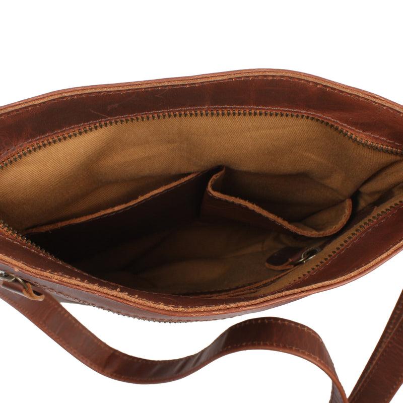 Leconi Umhängetasche Schultertasche Damen Herren Used Look Leder braun LE3072 Super Sparpreis