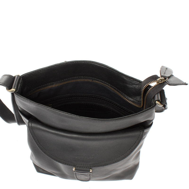 Leconi Umhängetasche Schultertasche Damen Herren Used Look Leder schwarz LE3072 Wochenangebot