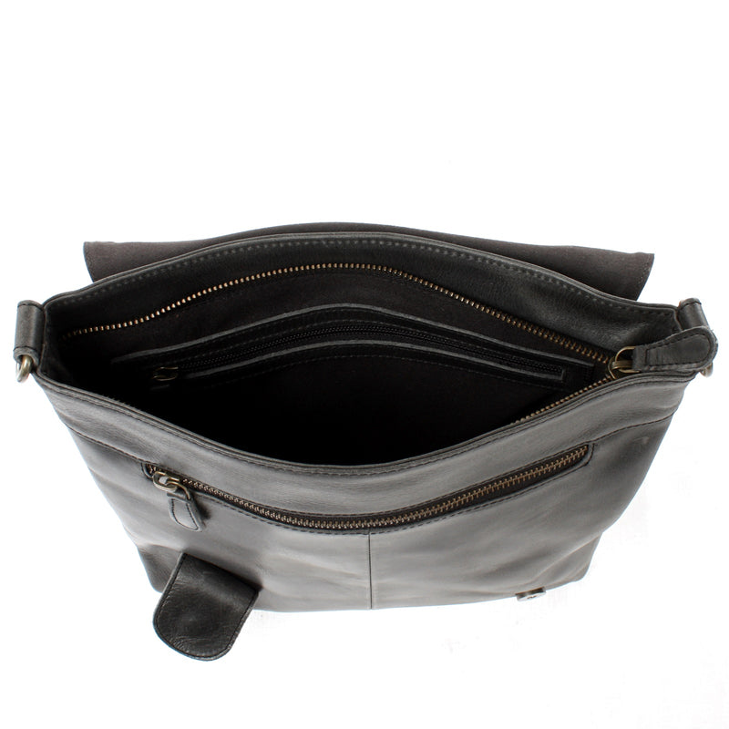 Leconi Umhängetasche Ledertasche Damen Schultertasche Leder dunkelgrau LE3073 Kostenlose Rückgabe
