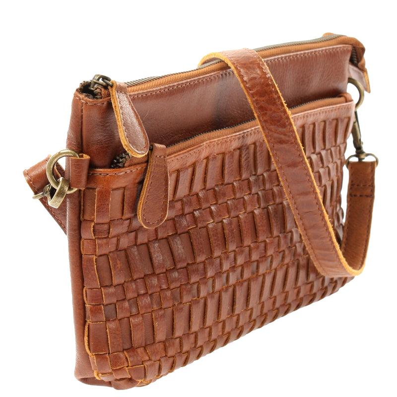 Leconi kleine Umhängetasche Schultertasche Damentasche Clutch Leder braun LE3081 Neueste Stile
