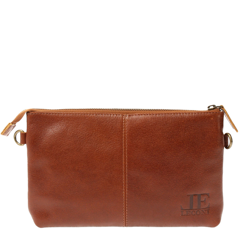 Leconi kleine Umhängetasche Schultertasche Damentasche Clutch Leder braun LE3081 Neueste Stile