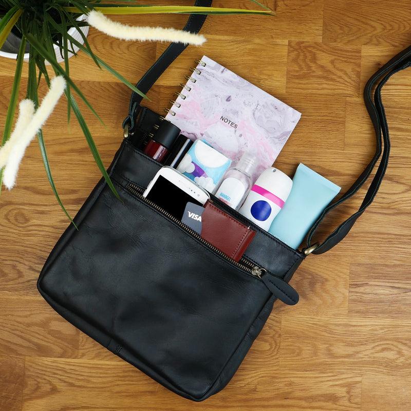 Leconi Umhängetasche Schultertasche Freizeittasche Damentasche Leder schwarz LE3058 Letzte 2 Tage