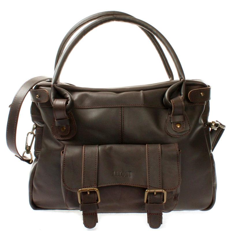 Leconi Schultertasche Henkeltasche Damentasche Handtasche Leder dunkelbraun LE0050
