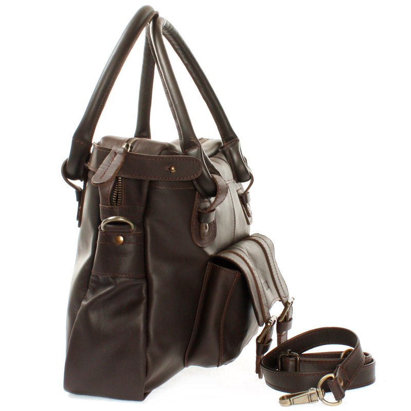 Leconi Schultertasche Henkeltasche Damentasche Handtasche Leder dunkelbraun LE0050 Letzter Tag