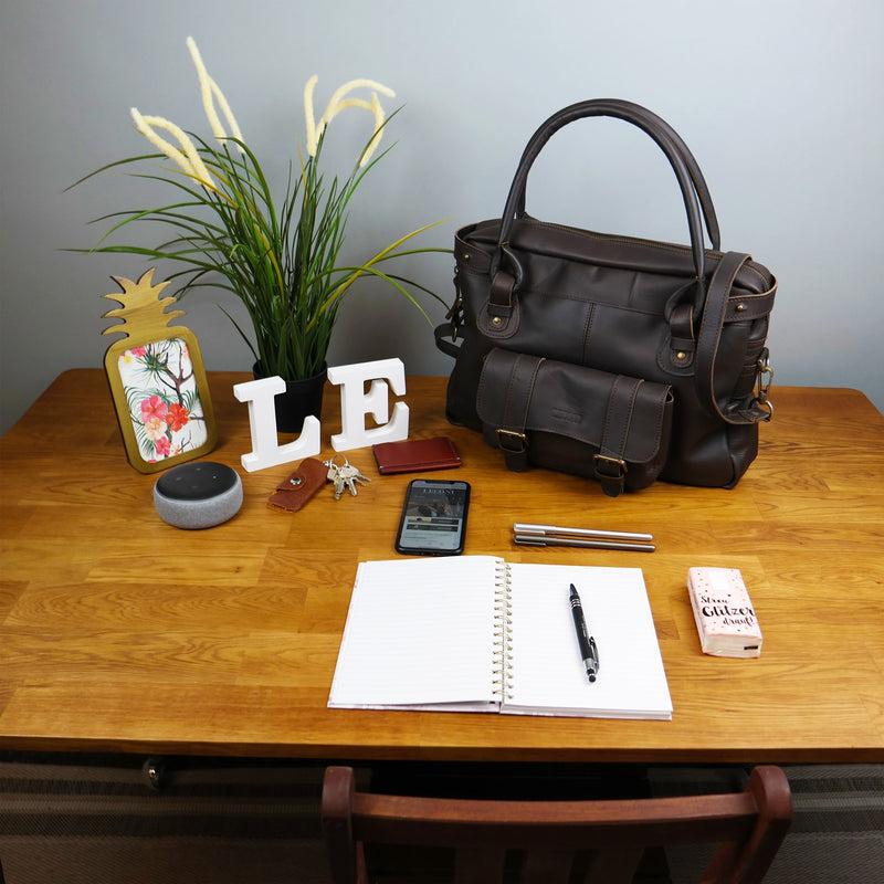 Leconi Schultertasche Henkeltasche Damentasche Handtasche Leder dunkelbraun LE0050 Letzter Tag