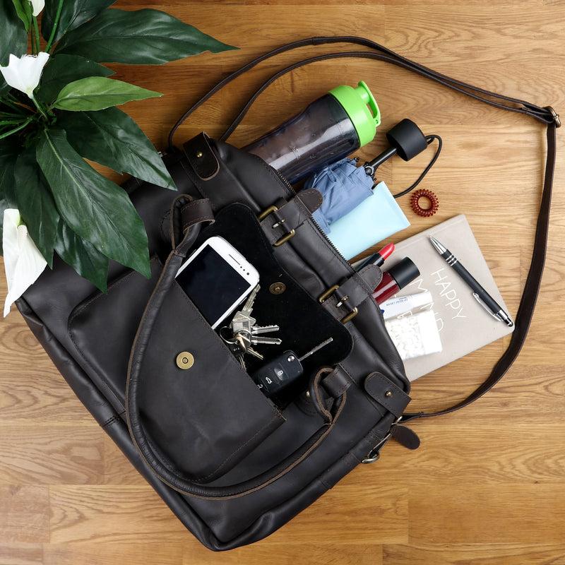 Leconi Schultertasche Henkeltasche Damentasche Handtasche Leder dunkelbraun LE0050 Letzter Tag