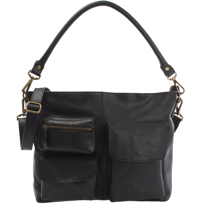 Leconi Schultertasche Umhängetasche Ledertasche Leder Damen schwarz LE0062