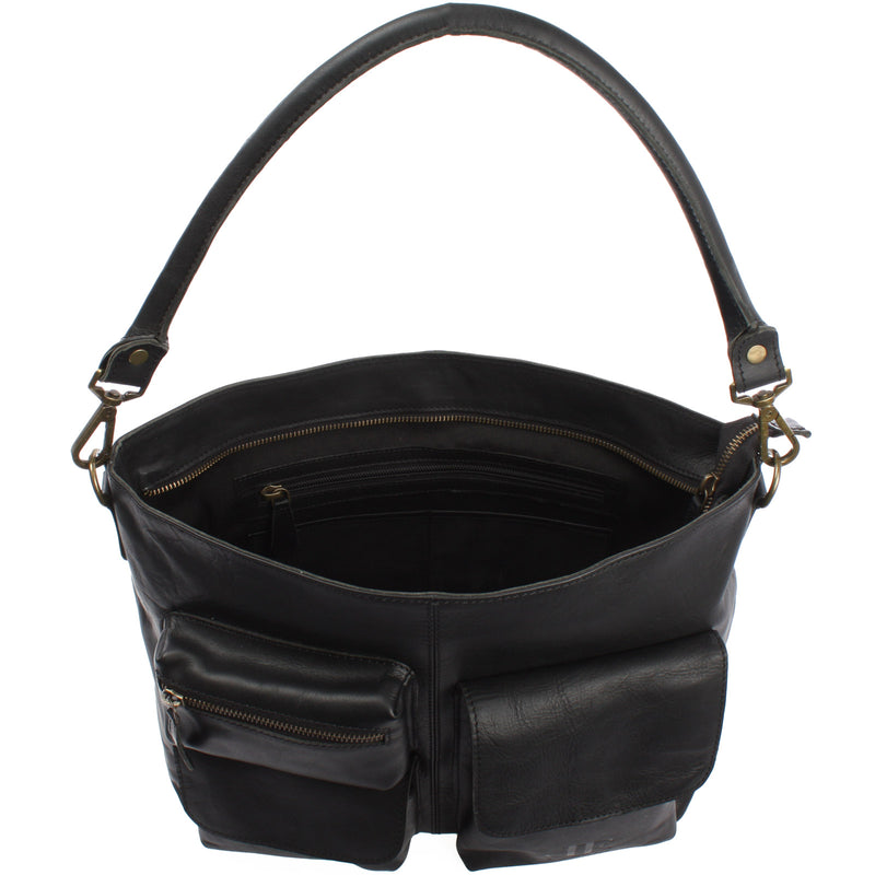Leconi Schultertasche Umhängetasche Ledertasche Leder Damen schwarz LE0062 Zeitbegrenzte Promotion