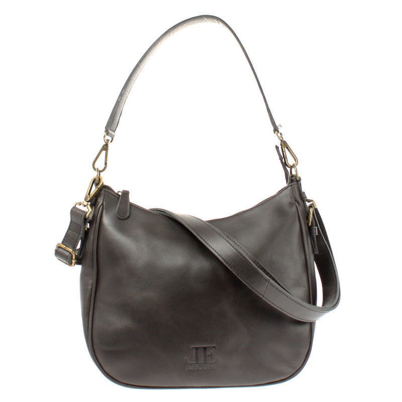 Leconi Schultertasche Ledertasche Handtasche Leder dunkelgrau LE0063