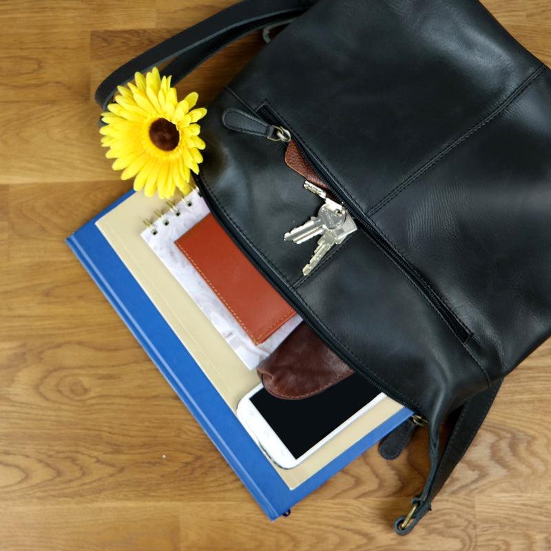 Leconi Umhängetasche Beuteltasche Ledertasche Damentasche Leder dunkelgrau LE0064 Bis zu 60% Rabatt