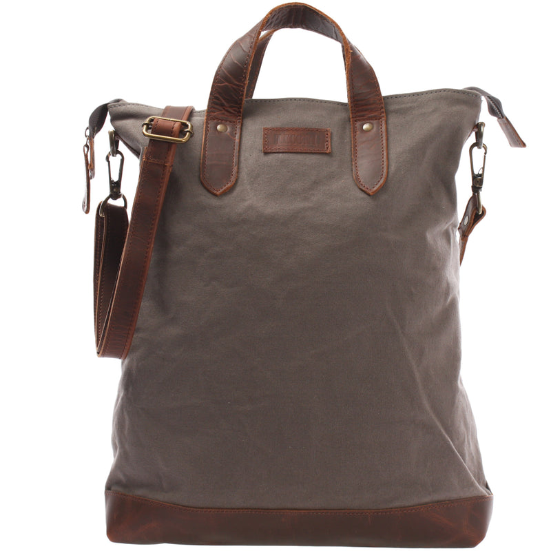 Leconi Shopper Henkeltasche Damen Canvas Leder braun grau LE0037
