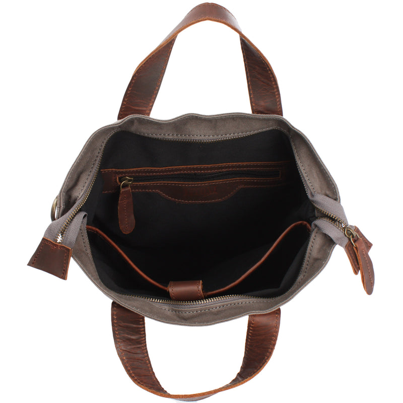 Leconi Shopper Henkeltasche Damen Canvas Leder braun grau LE0037 Nur für heute