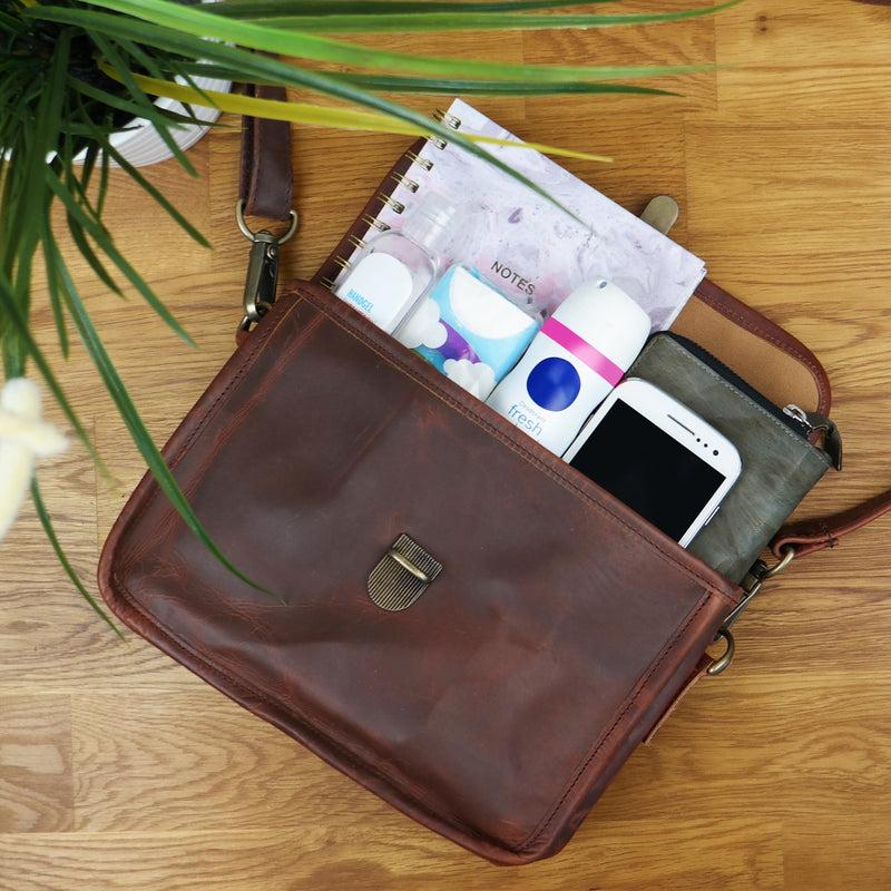 Leconi kleine Schultertasche Ledertasche Damentasche Leder braun LE3041 Discount Store für neue Produkte