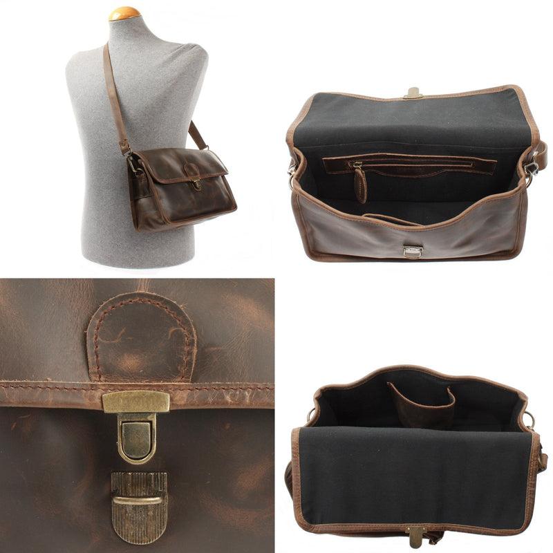 Leconi Schultertasche Umhängetasche Damen Leder gewachstes Rindsleder schlamm LE3044 Super Rabatt