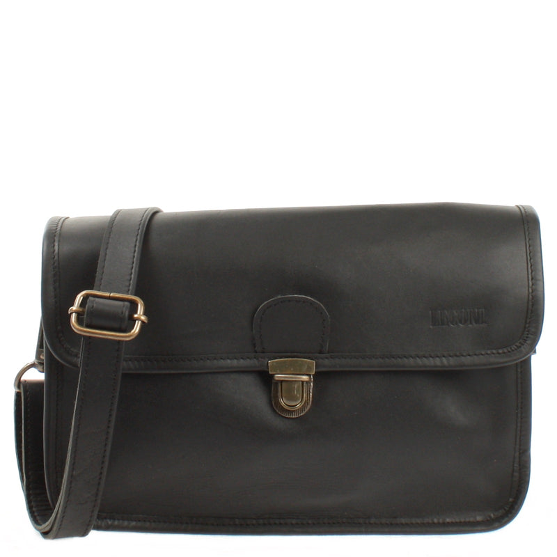 Leconi Schultertasche Umhängetasche Damen Leder gewachstes Rindsleder schwarz LE3044
