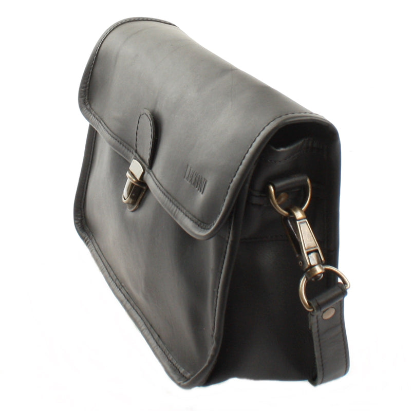 Leconi Schultertasche Umhängetasche Damen Leder gewachstes Rindsleder schwarz LE3044 Riesige Rabatte