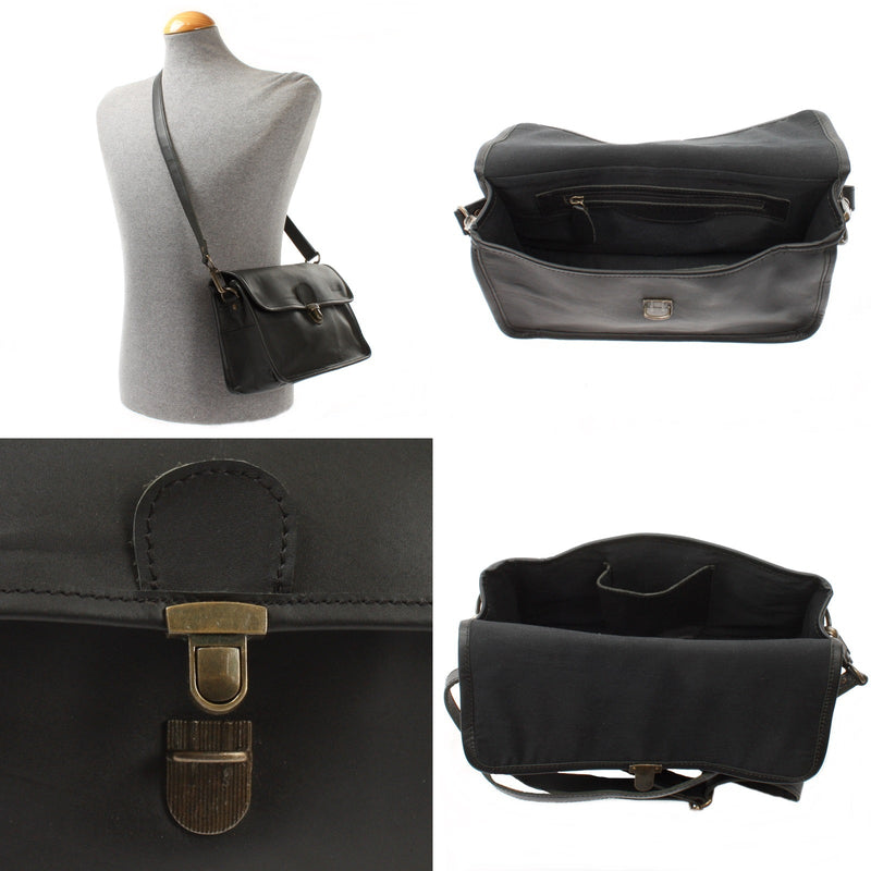 Leconi Schultertasche Umhängetasche Damen Leder gewachstes Rindsleder schwarz LE3044 Riesige Rabatte