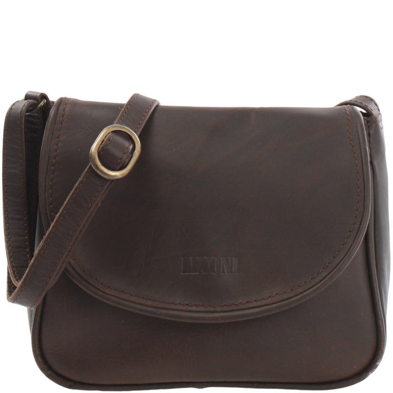 Leconi kleine Umhängetasche Ledertasche Leder dunkelbraun LE3047