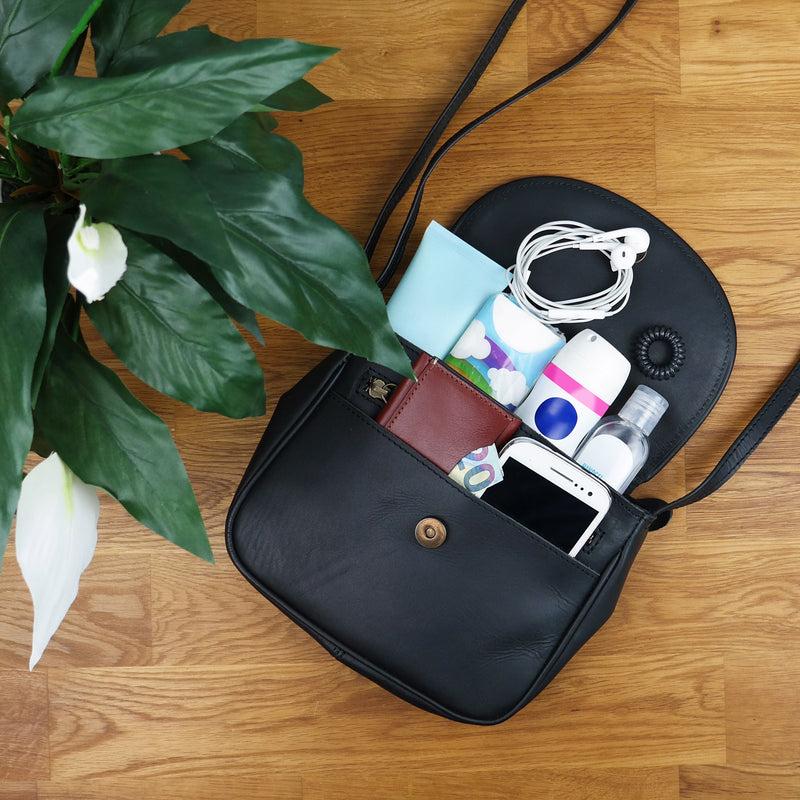 Leconi kleine Umhängetasche Ledertasche Damentasche Schultertasche Leder schwarz LE3047 Kostenloser Versand international