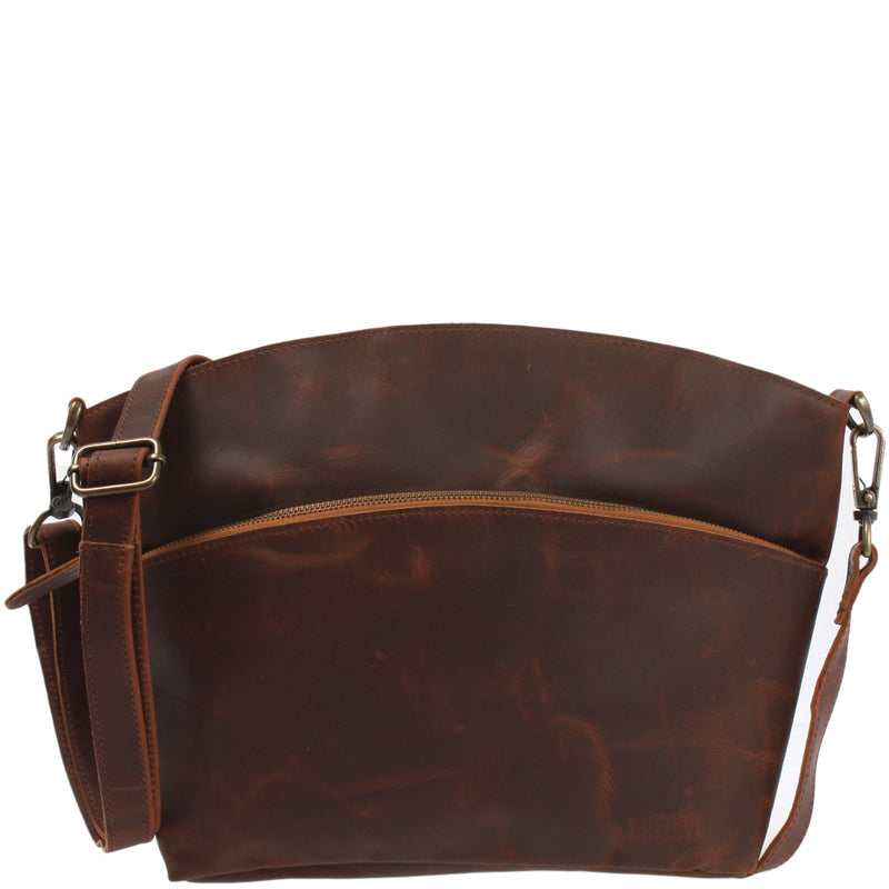 Leconi Umhängetasche Schultertasche Freizeittasche Leder braun LE3050