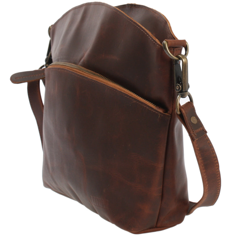 Leconi Umhängetasche Schultertasche Freizeittasche Leder braun LE3050 Fabrikladen