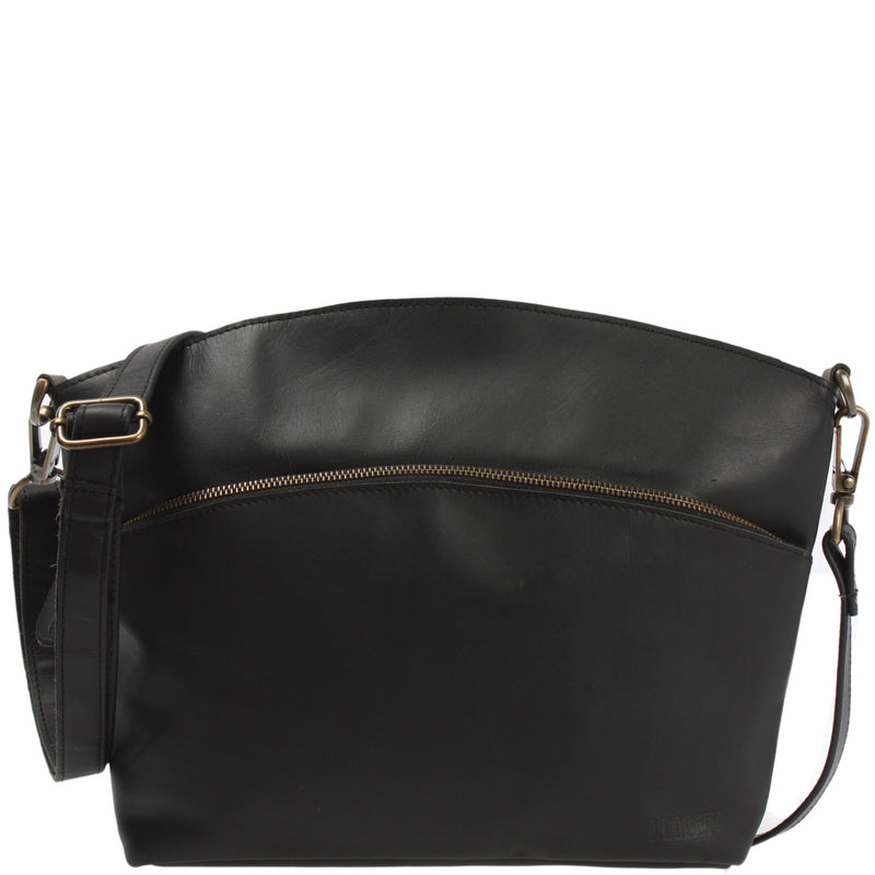 Leconi Umhängetasche Schultertasche Freizeittasche Leder schwarz LE3050
