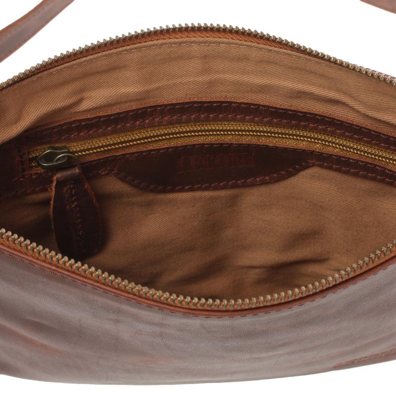 Leconi kleine Umhängetasche Damentasche Clutch Leder braun LE3051 Black Friday Preise