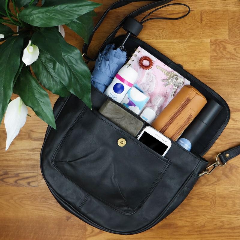 Leconi Umhängetasche Damen Schultertasche Damentasche Handtasche Leder schwarz LE3053 Im Verkauf