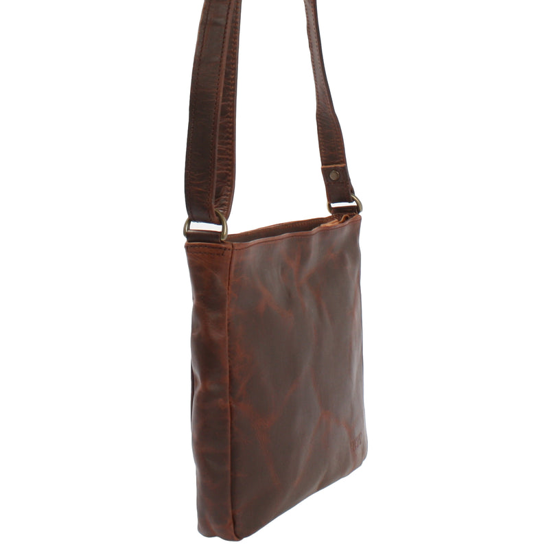 Leconi Umhängetasche Schultertasche Freizeittasche Leder braun LE3058 zollfrei