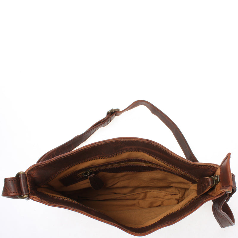 Leconi Umhängetasche Schultertasche Freizeittasche Leder braun LE3058 zollfrei