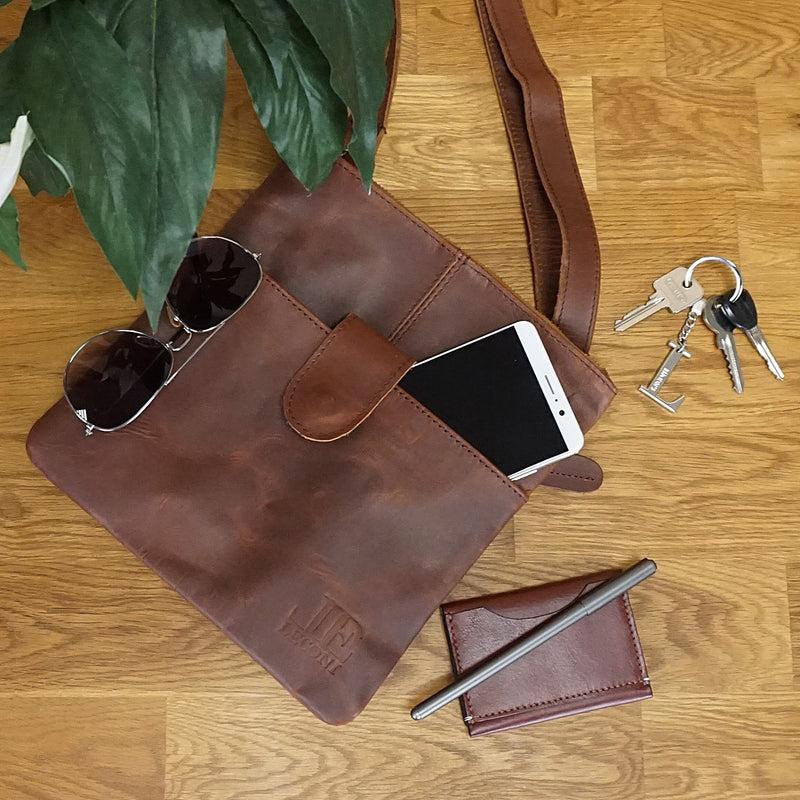 Leconi kleine Umhängetasche Damentasche Herrentasche Ledertasche braun LE3060 50% Rabatt für begrenzte Zeit