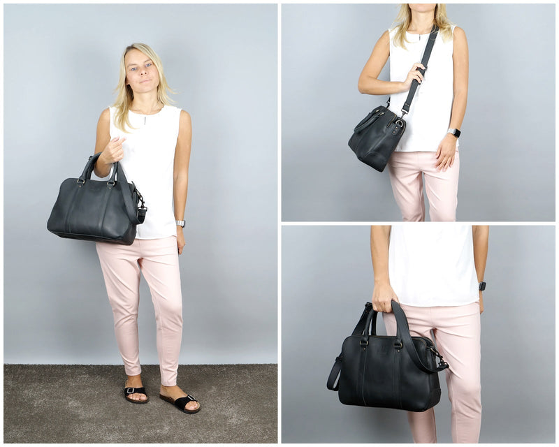 Leconi Umhängetasche Schultertasche Henkeltasche Damentasche Aktentasche Buisnesstasche Leder schwarz LE3065 Rabatte dieses Monats