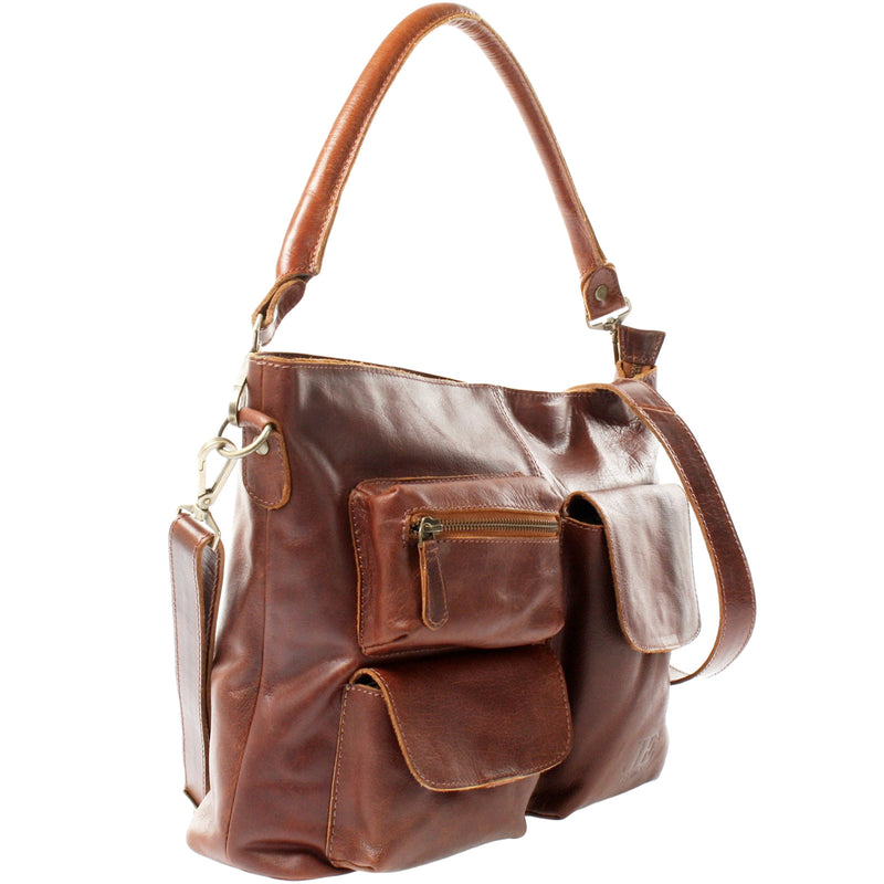 Leconi Schultertasche Umhängetasche Ledertasche Leder Damen braun LE0062 2025
