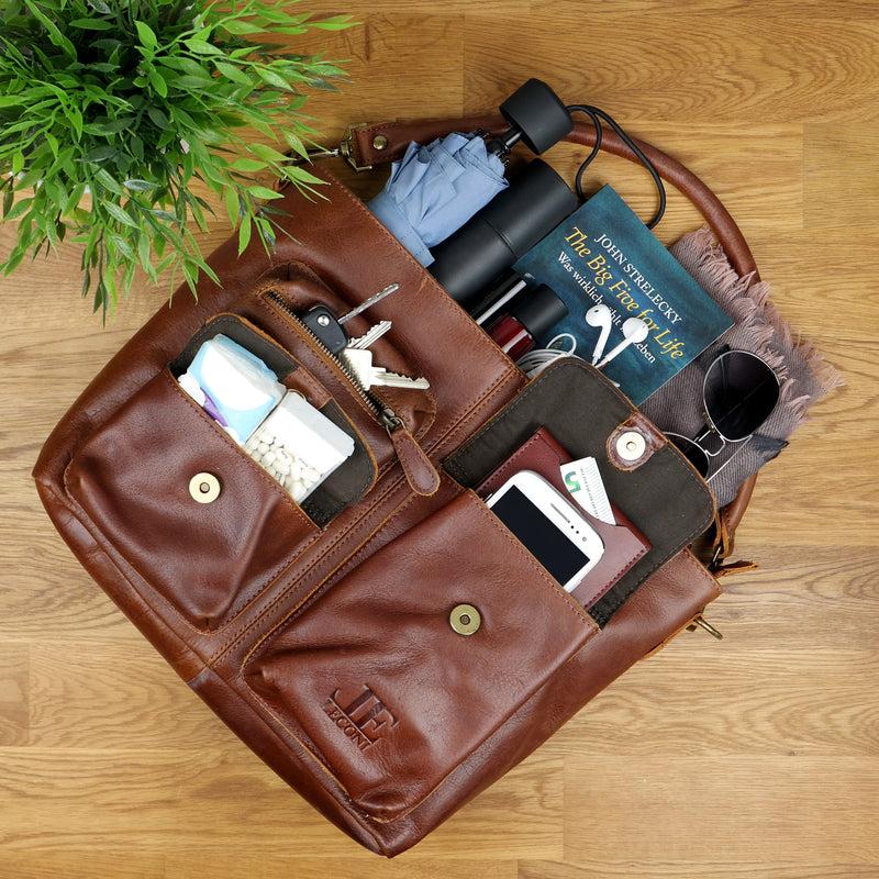 Leconi Schultertasche Umhängetasche Ledertasche Leder Damen braun LE0062 2025