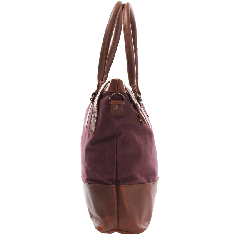 Leconi Schultertasche Handtasche kleiner Shopper Leder Canvas bordeaux LE0056 Online