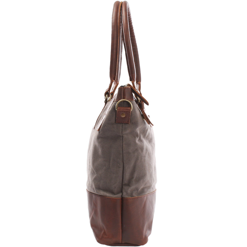 Leconi Schultertasche Handtasche kleiner Shopper Leder Canvas grau LE0056 Auslauf