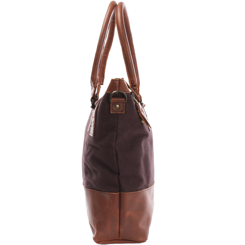 Leconi Schultertasche Handtasche kleiner Shopper Leder Canvas mokka LE0056 Verkauf