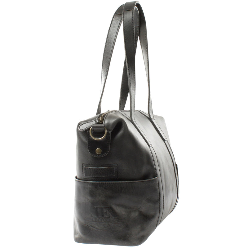 Leconi Shopper Schultertasche Henkeltasche Damen Handtasche Leder dunkelgrau LE0061 Angebote