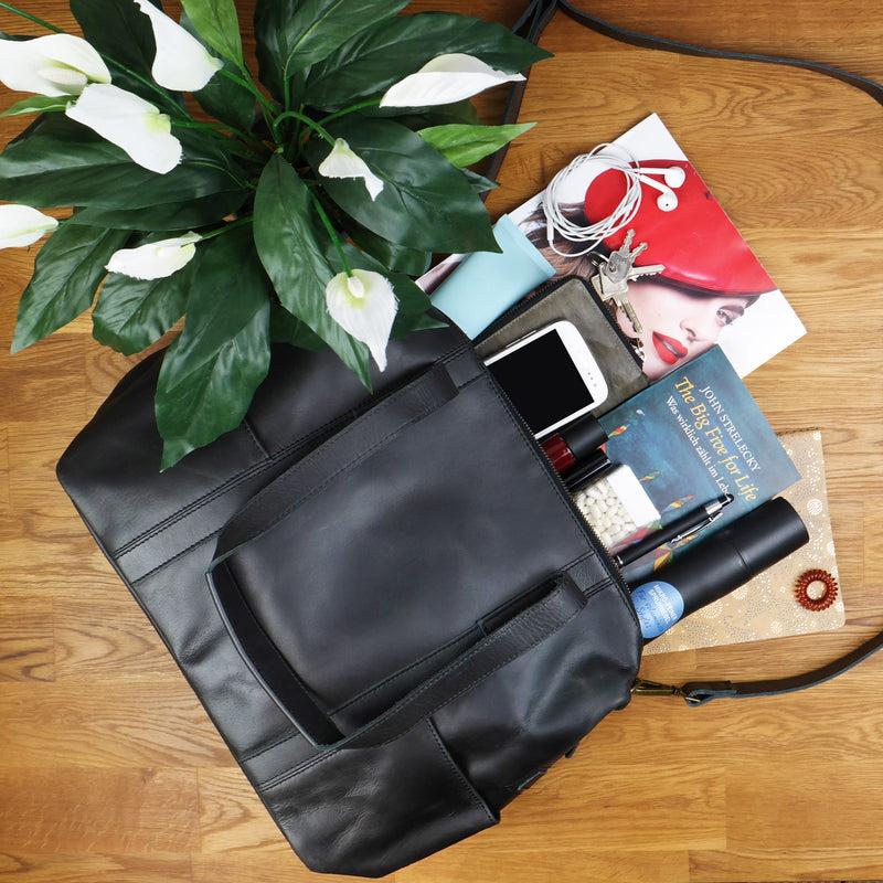 Leconi Shopper Schultertasche Henkeltasche Damen Handtasche Leder dunkelgrau LE0061 Angebote