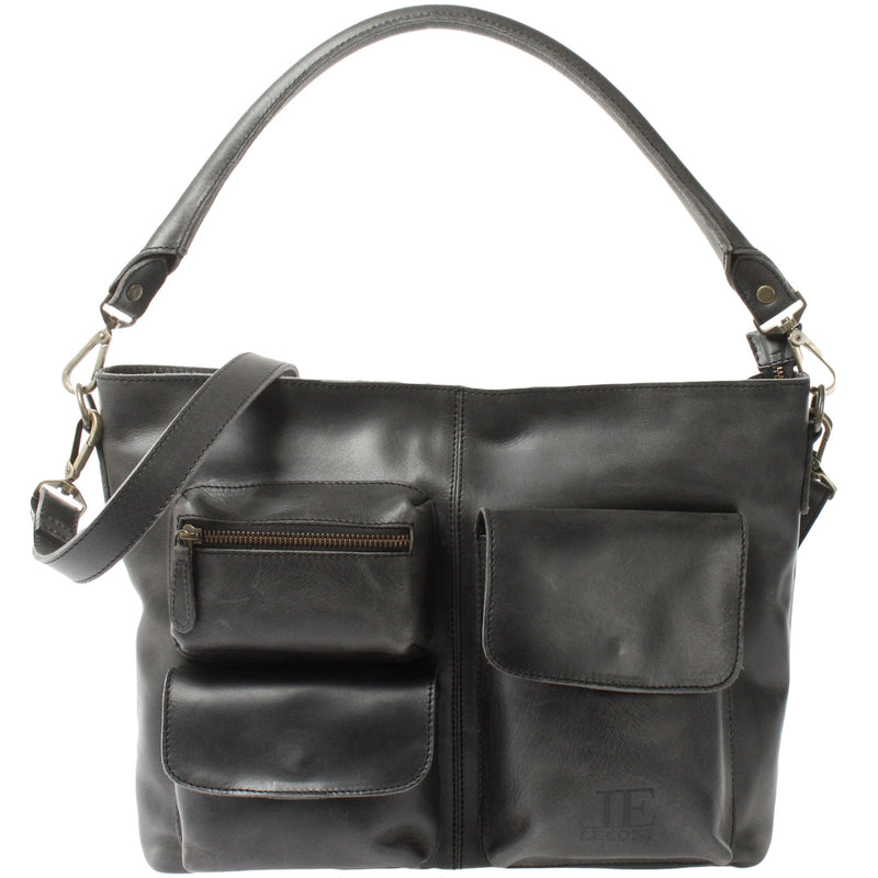 Leconi Schultertasche Umhängetasche Ledertasche Leder Damen dunkelgrau LE0062 Hotsell