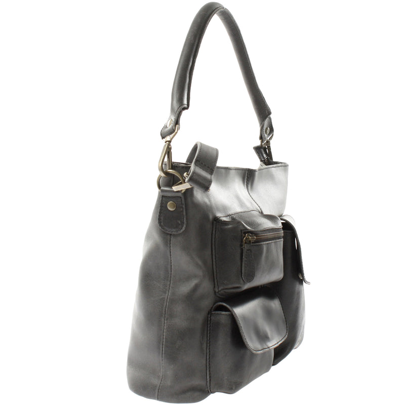 Leconi Schultertasche Umhängetasche Ledertasche Leder Damen dunkelgrau LE0062 Hotsell